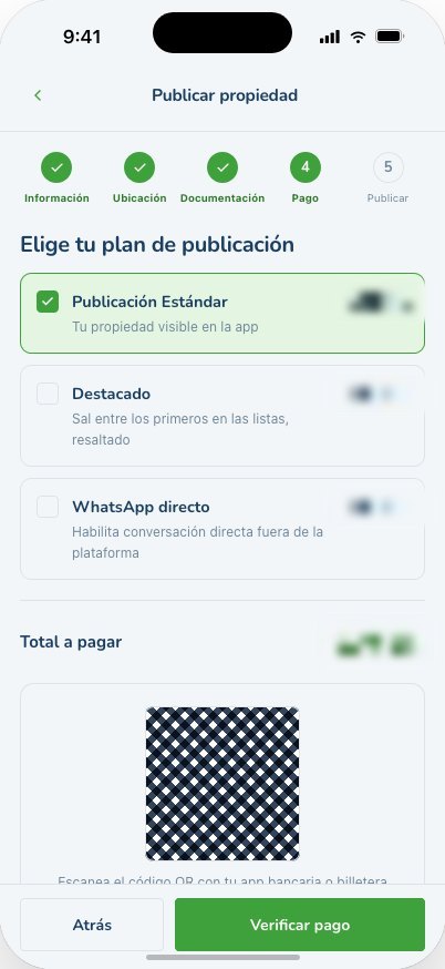 Elección de plan y pago con QR (importes difuminados a propósito)