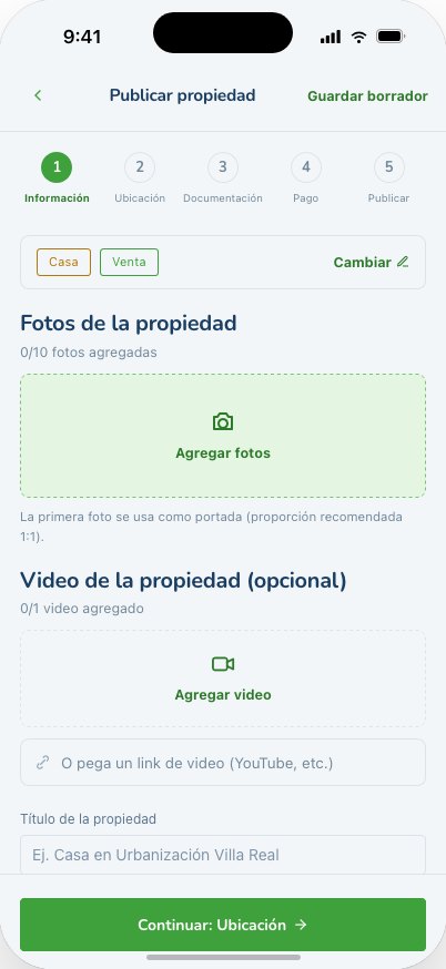 Formulario de publicación en la app